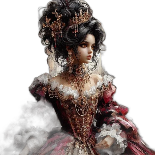 dress, crown, jewelry, mask, fantasy art, photorealistic, concept art, oil painting transparent PNG cut-out