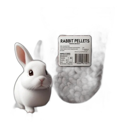 food, photorealistic, pastel, artificial, shiny, rabbit, rests, beside transparent PNG cut-out