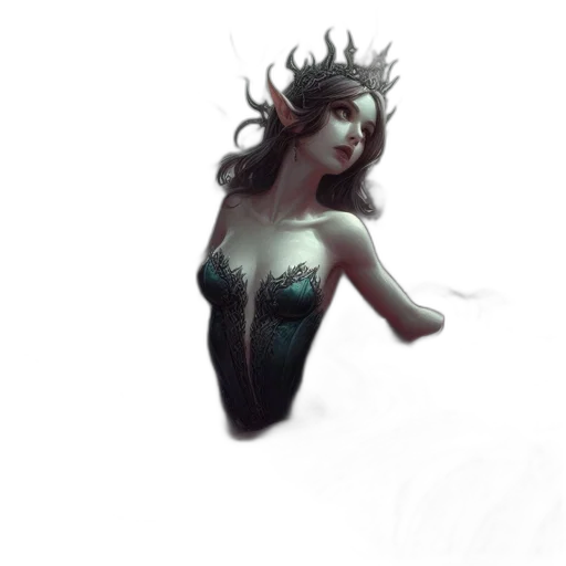 dress, creature, crown, concept art, fantasy art, comic book art, pixel art, underwater transparent PNG cut-out