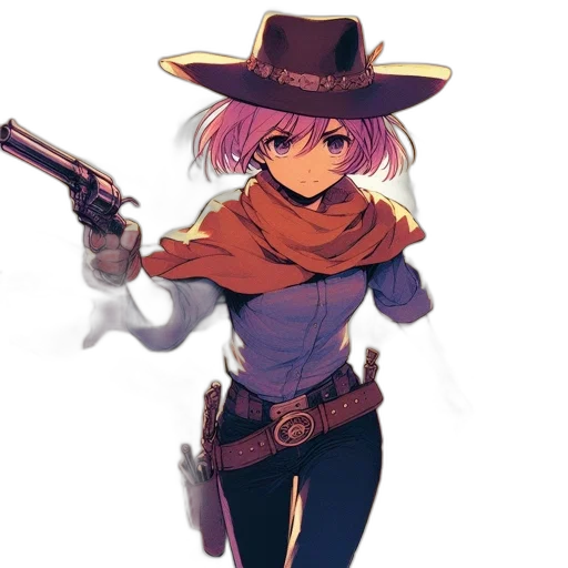 weapon, staff, hat, jacket, anime, concept art, pixel art, cartoon transparent PNG cut-out