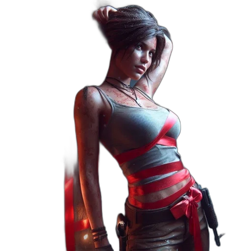 dress, weapon, cyberpunk, concept art, comic book art, 3d render, red, woman transparent PNG cut-out