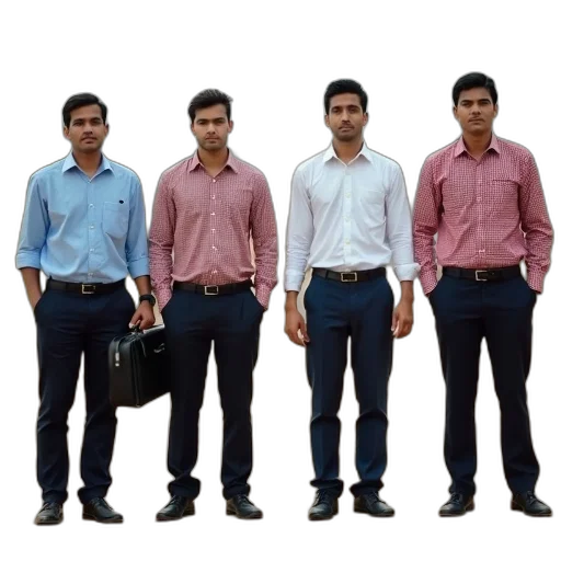 staff, 3d render, photorealistic, oil painting, monochrome, group, four, men transparent PNG cut-out