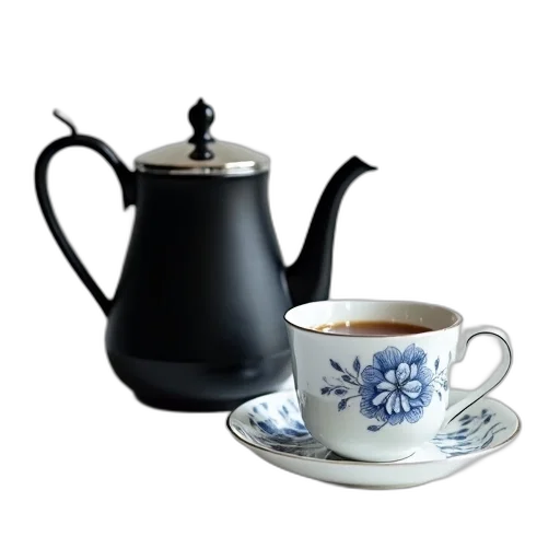photorealistic, 3d render, black, teapot, silver, lid, handle, sits transparent PNG cut-out