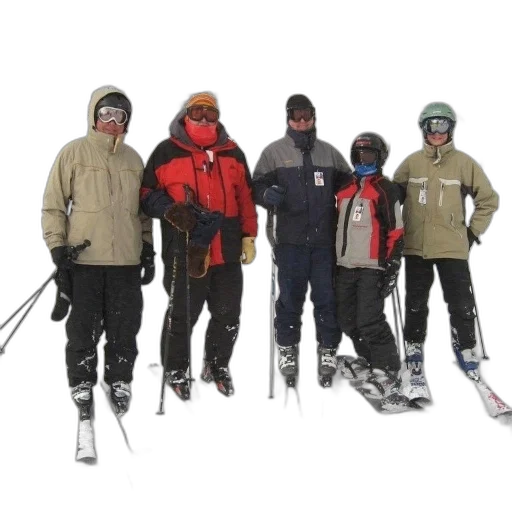 staff, jacket, snow, five, skiers, pose, picture transparent PNG cut-out
