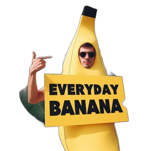 individual, wearing, banana, suit, holds, large, everyday, sign transparent PNG cut-out