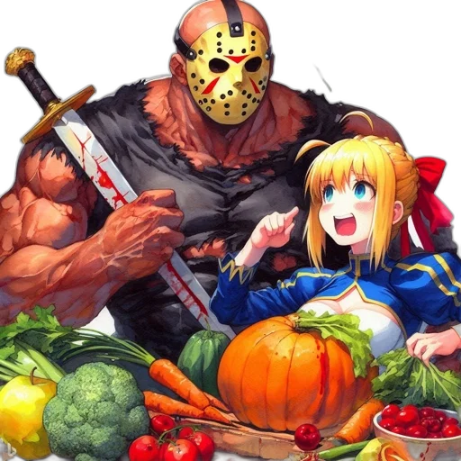 mask, food, concept art, comic book art, pixel art, anime, fire, two transparent PNG cut-out