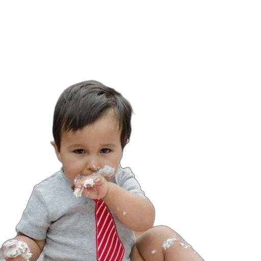 food, photorealistic, 3d render, baby, wearing, red, tie, eating transparent PNG cut-out