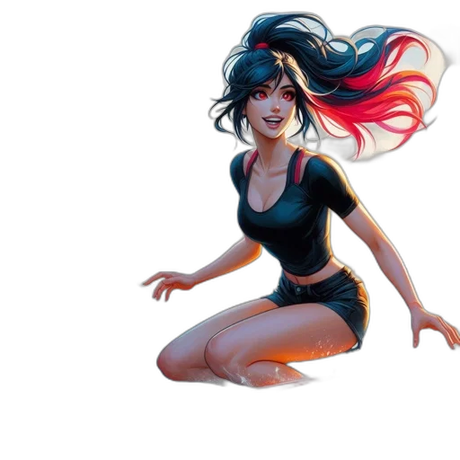 concept art, fantasy art, comic book art, anime, woman, hair, transitioning, black transparent PNG cut-out