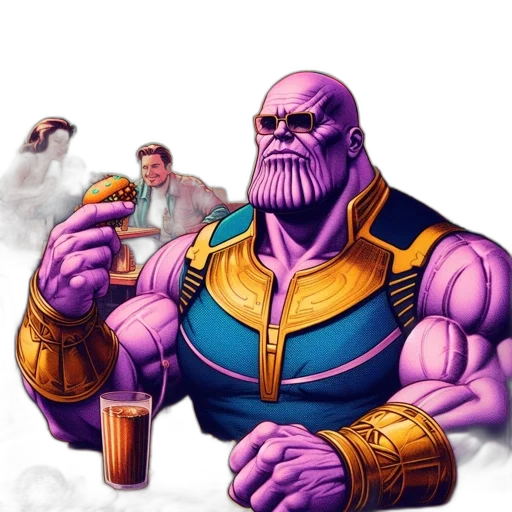 food, comic book art, concept art, pixel art, fantasy art, outer space, inside, neon-lit transparent PNG cut-out