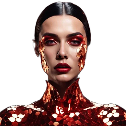 face, robot, jewelry, mask, cyberpunk, concept art, photorealistic, red transparent PNG cut-out