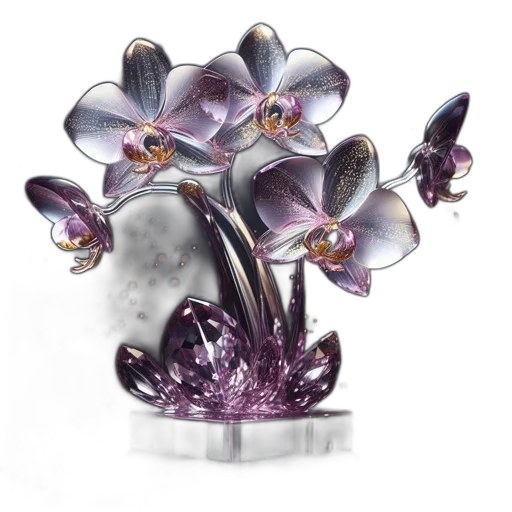 jewelry, crown, flower, 3d render, photorealistic, golden, translucent, pinkish-hued transparent PNG cut-out