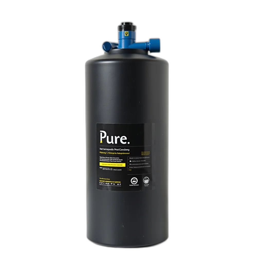 bottle, 3d render, black, cylindrical, container, label, reads, pure transparent PNG cut-out