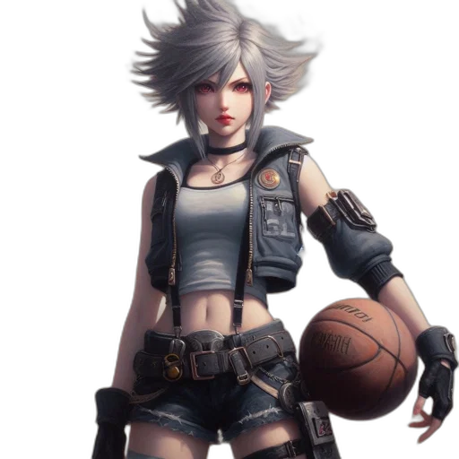 jacket, concept art, cyberpunk, fantasy art, 3d render, girl, spiky, silver transparent PNG cut-out