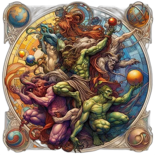 fantasy art, concept art, comic book art, outer space, colorful, earth tones, detailed, ornate transparent PNG cut-out