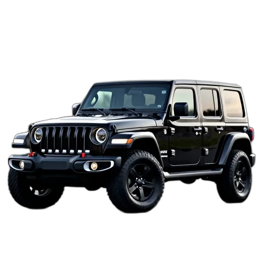 car, 3d render, photorealistic, black, jeep, parked, parking, lot transparent PNG cut-out