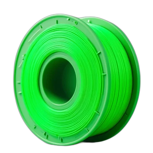 3d render, green, neon, pla, printer, filament, spool, attached transparent PNG cut-out