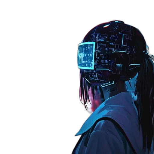 robot, mask, jacket, face, cyberpunk, concept art, vaporwave, comic book art transparent PNG cut-out