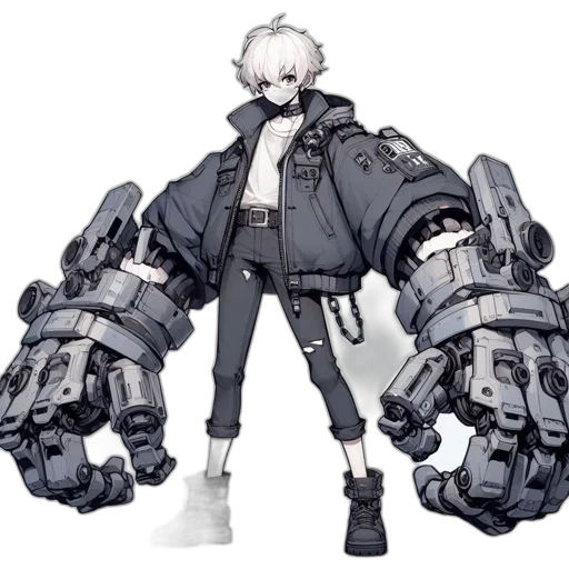 robot, jacket, weapon, creature, concept art, cyberpunk, 3d render, pixel art transparent PNG cut-out