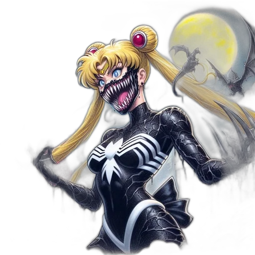 concept art, anime, comic book art, fantasy art, monochrome, woman, twin, bun transparent PNG cut-out