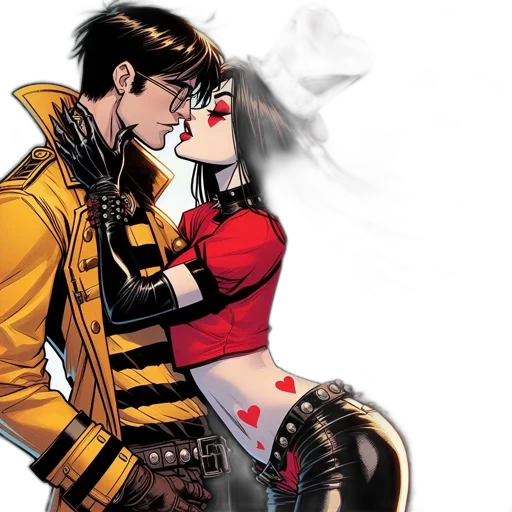 comic book art, concept art, fire, two, animated, characters, one, yellow transparent PNG cut-out