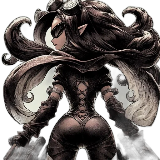 hair, mask, comic book art, concept art, fantasy art, anime, dark, monochrome transparent PNG cut-out