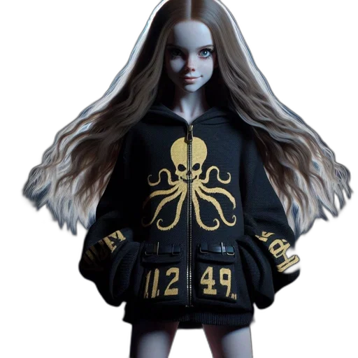 jacket, 3d render, concept art, fantasy art, mysterious, hooded, figure, golden transparent PNG cut-out
