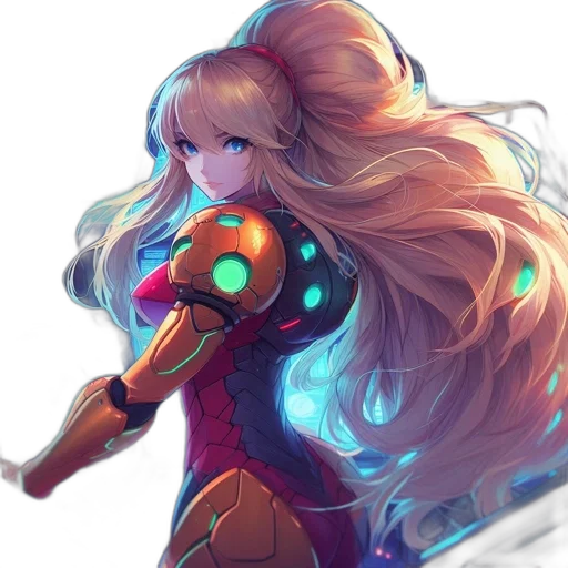 robot, weapon, staff, anime, fantasy art, concept art, pixel art, neon lights transparent PNG cut-out
