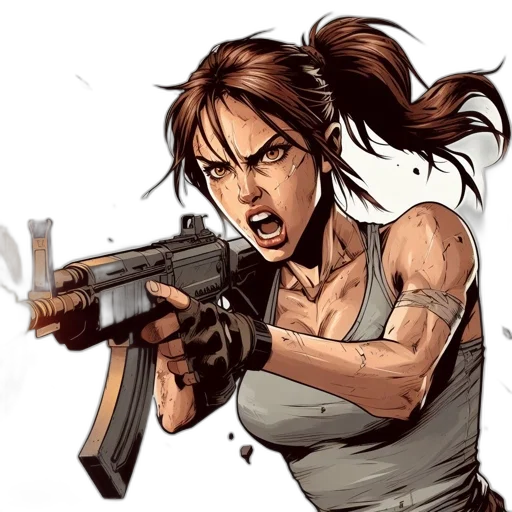 weapon, comic book art, concept art, cartoon, pixel art, animated, female, protagonist transparent PNG cut-out
