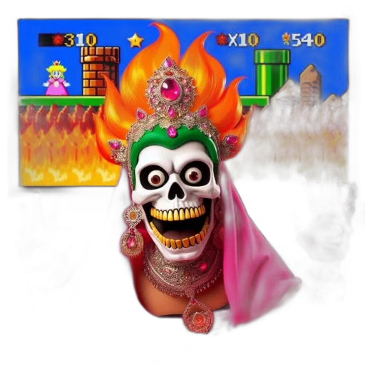 mask, concept art, 3d render, pixel art, fantasy art, fire, skull-faced, figure transparent PNG cut-out