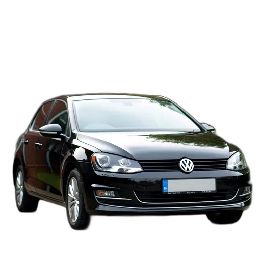 car, photorealistic, 3d render, black, volkswagen, parked, driveway, front transparent PNG cut-out