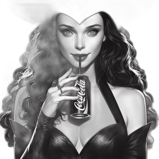 comic book art, fantasy art, cartoon, photorealistic, portrait, woman, black, white transparent PNG cut-out