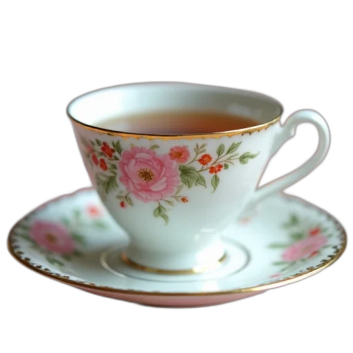 food, photorealistic, 3d render, white, porcelain, teacup, floral, pattern transparent PNG cut-out