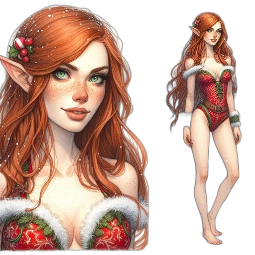 fantasy art, concept art, comic book art, pixel art, red, elfin, woman, striking transparent PNG cut-out