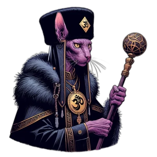 staff, jewelry, fantasy art, concept art, comic book art, anthropomorphic, cat-like, creature transparent PNG cut-out