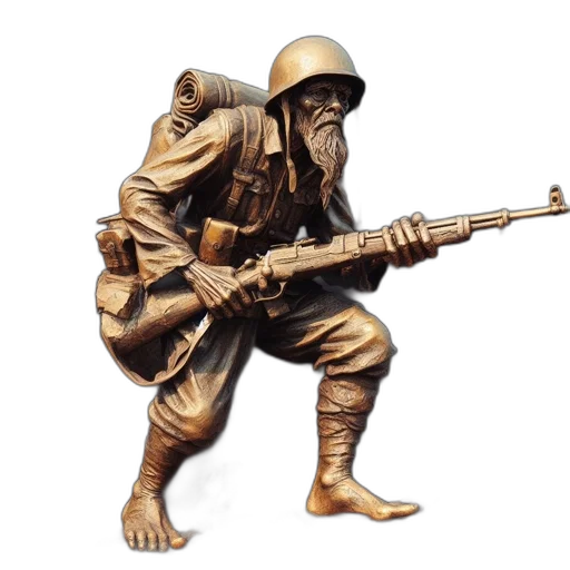 weapon, concept art, 3d render, fantasy art, photorealistic, crouching, soldier, statue transparent PNG cut-out