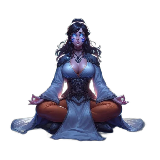concept art, fantasy art, pixel art, comic book art, blue, pastel, female, character transparent PNG cut-out