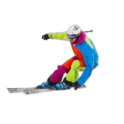 staff, jacket, skier, vibrant, multicolored, gear, navigates, snowy transparent PNG cut-out