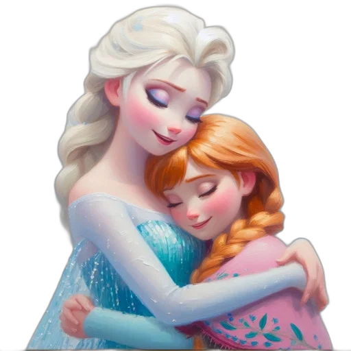 3d render, oil painting, concept art, photorealistic, snow, elsa, anna, characters transparent PNG cut-out