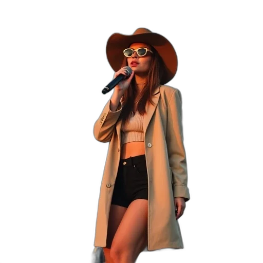 jacket, hat, concept art, 3d render, photorealistic, earth tones, woman, wearing transparent PNG cut-out