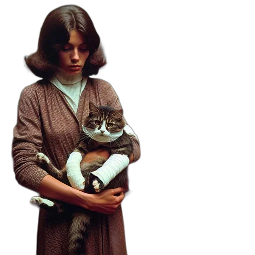 outer space, fire, woman, cradles, feline, sporting, bandaged, neck transparent PNG cut-out
