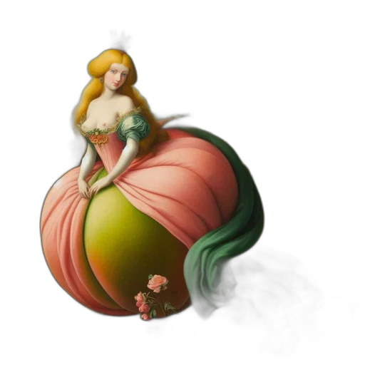 dress, crown, food, jewelry, concept art, fantasy art, 3d render, watercolor transparent PNG cut-out
