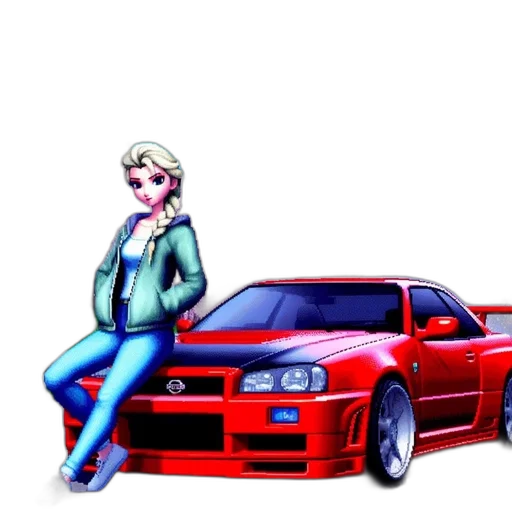 car, weapon, pixel art, concept art, anime, vaporwave, fire, neon lights transparent PNG cut-out