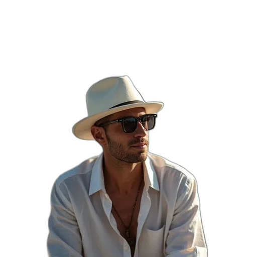 hat, jacket, staff, face, photorealistic, 3d render, oil painting, concept art transparent PNG cut-out
