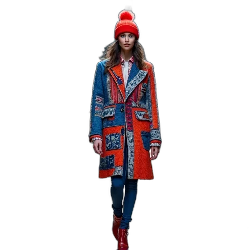 jacket, red, blue, colorful, fashion, show, model, walking transparent PNG cut-out