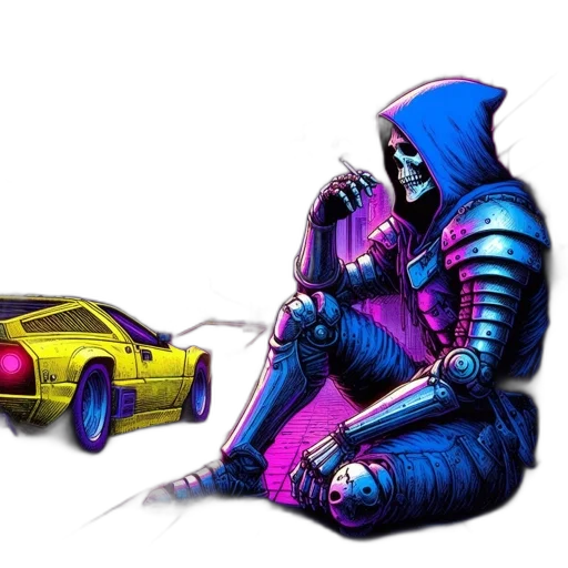 robot, car, jacket, weapon, cyberpunk, concept art, comic book art, fantasy art transparent PNG cut-out