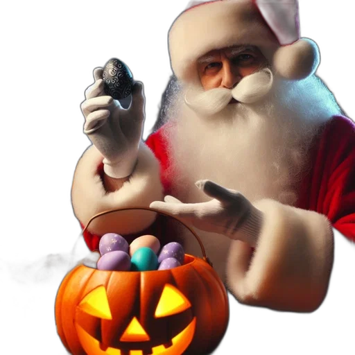 photorealistic, 3d render, concept art, santa, claus, holds, decorative, egg transparent PNG cut-out