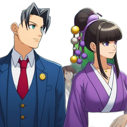 staff, anime, concept art, cartoon, two, animated, characters, young transparent PNG cut-out