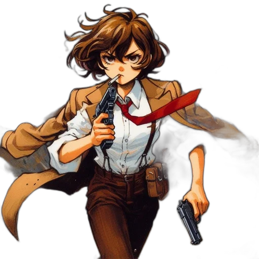 weapon, staff, jacket, concept art, comic book art, anime, pixel art, red transparent PNG cut-out
