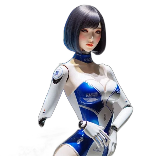 robot, concept art, 3d render, comic book art, fantasy art, blue, white, outfit transparent PNG cut-out