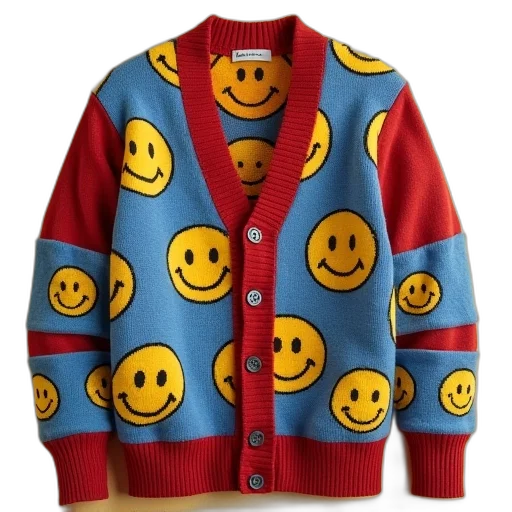 jacket, dress, cardigan, sweater, smiley, face, print transparent PNG cut-out